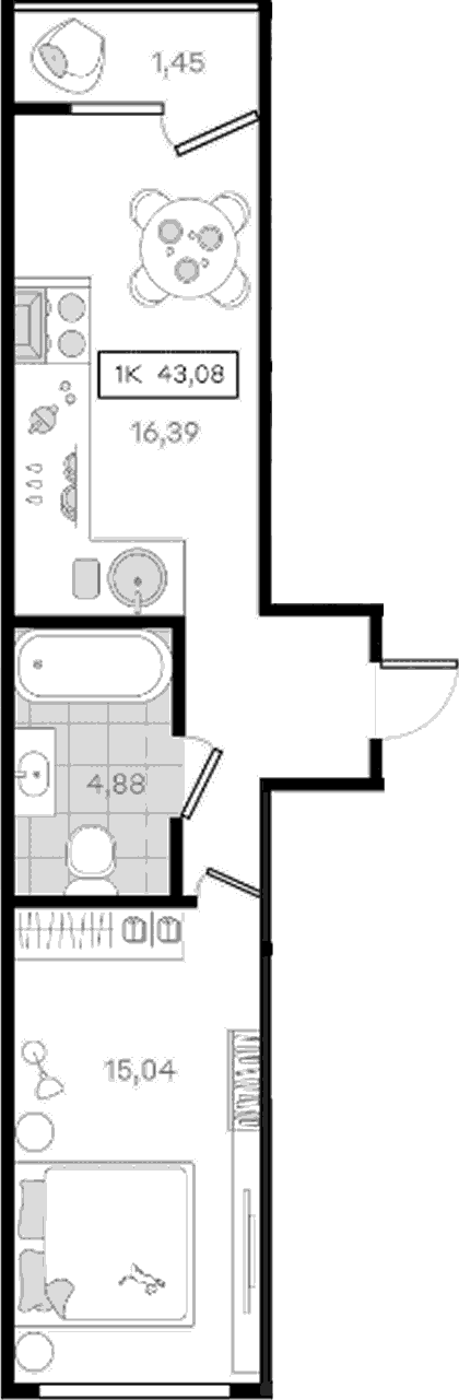 Продается 1-комн. квартира, 41.63 м²