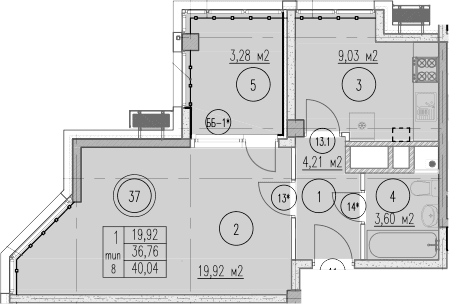 Продается 1-комн. квартира, 36.76 м²