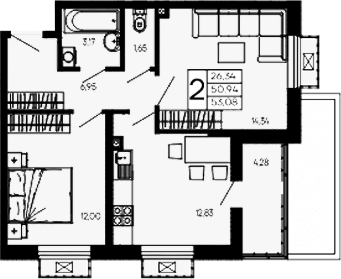 Продается 2-комн. квартира, 50.94 м²
