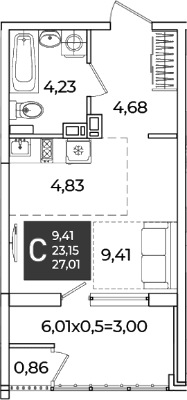 Продается 1-комн. квартира, 23.15 м²