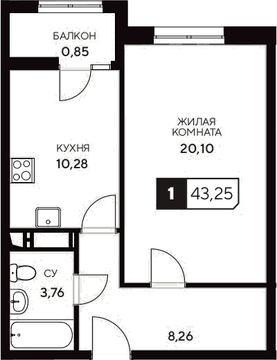 Продается 1-комн. квартира, 42.4 м²