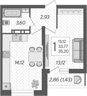 Продается 1-комн. квартира, 33.77 м²