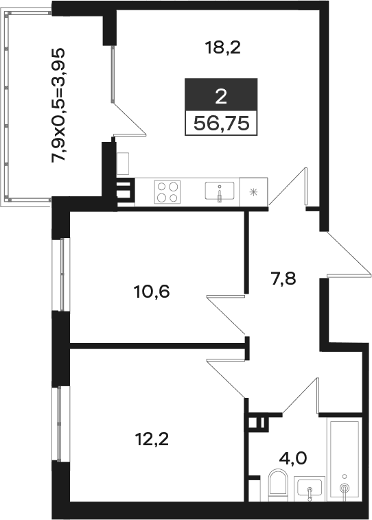 Продается 2-комн. квартира, 52.8 м²