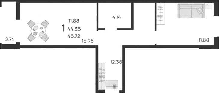 Продается 1-комн. квартира, 44.35 м²