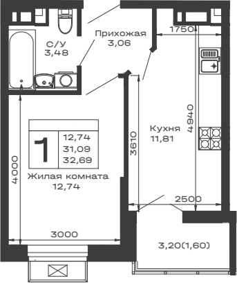 Продается 1-комн. квартира, 31.09 м²