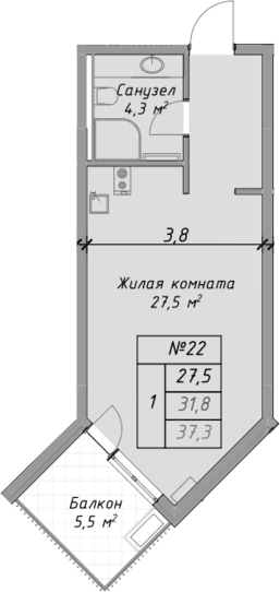 Продается 1-комн. квартира, 31.8 м²