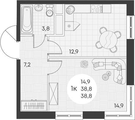 Продается 1-комн. квартира, 38.8 м²