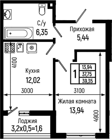 Продается 1-комн. квартира, 37.75 м²