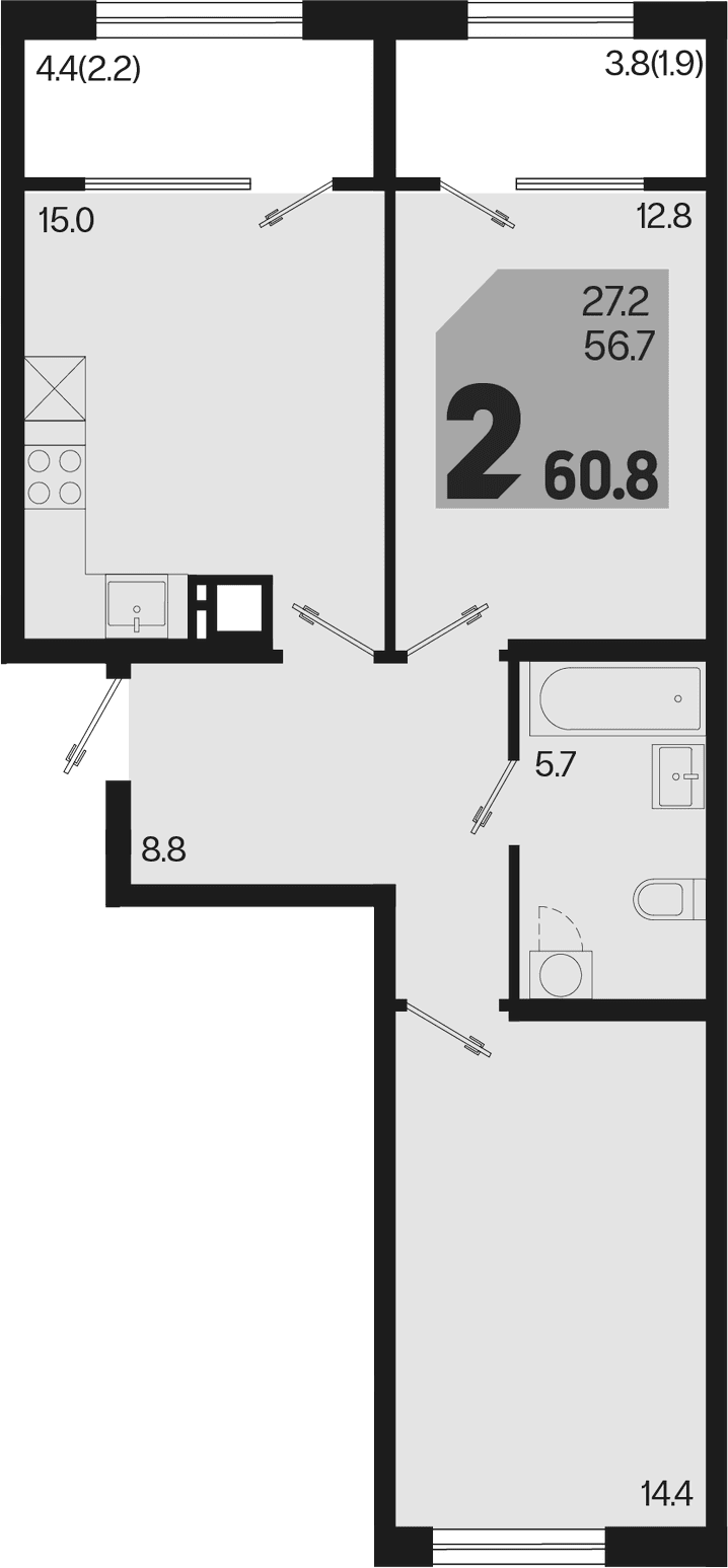 Продается 3-комн. квартира, 56.7 м²