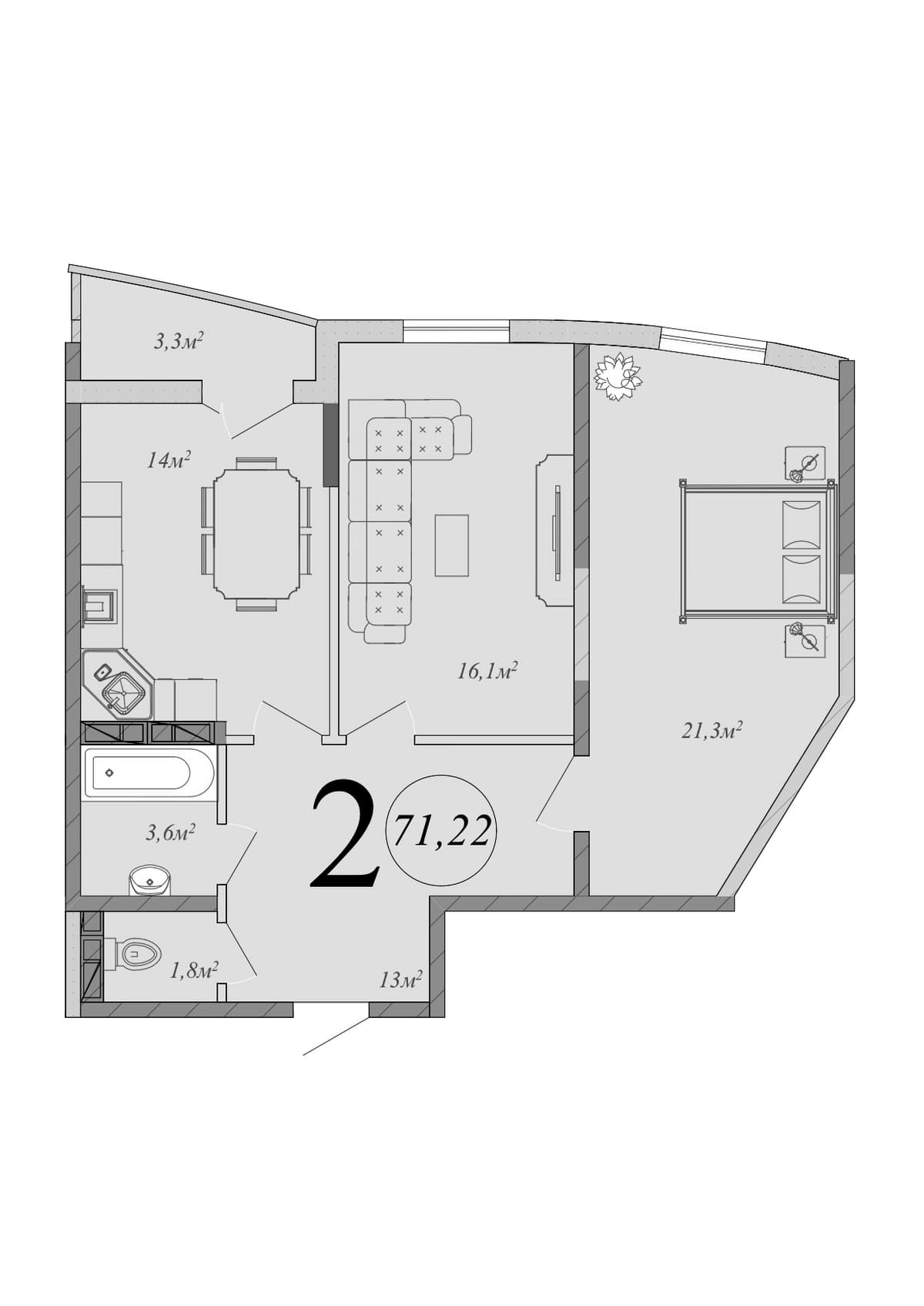 Продается 2-комн. квартира, 69.57 м²