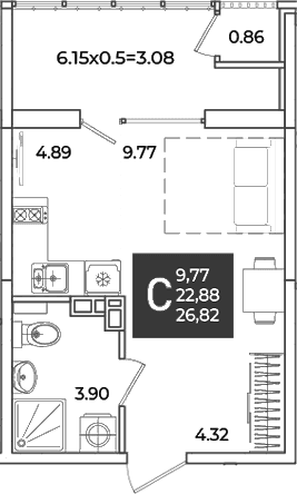 Продается 1-комн. квартира, 22.88 м²