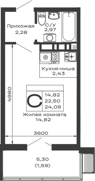 Продается 1-комн. квартира, 22.5 м²