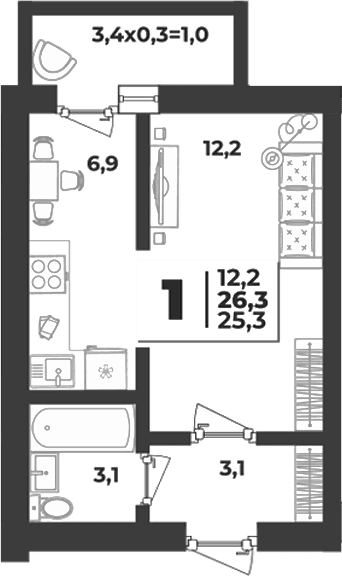 Продается 1-комн. квартира, 25.3 м²