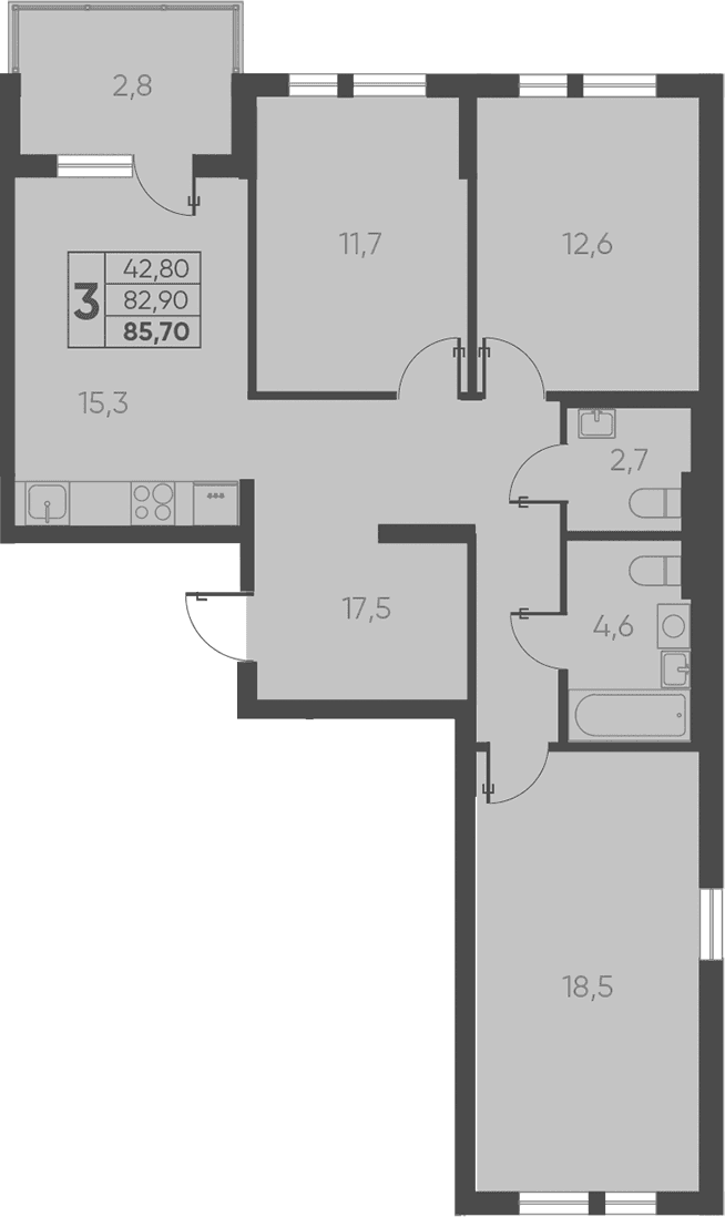 Продается 3-комн. квартира, 82.9 м²