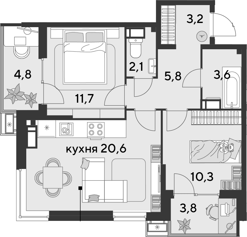 Продается 3-комн. квартира, 57.3 м²