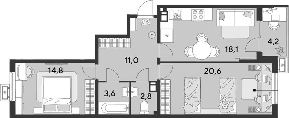 Продается 3-комн. квартира, 70.9 м²