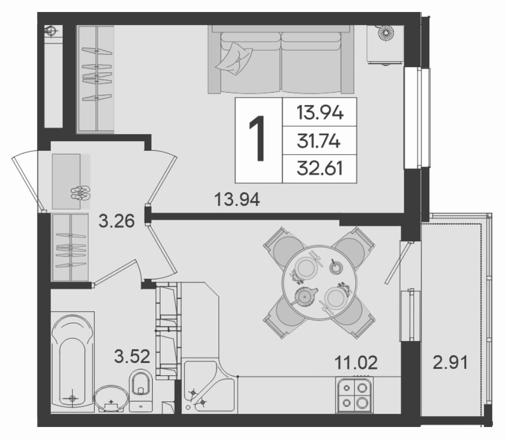 Продается 1-комн. квартира, 31.74 м²