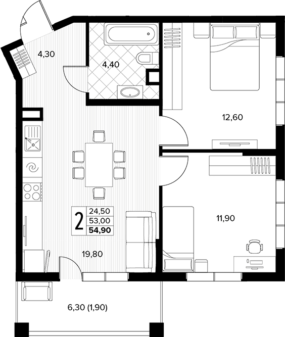 Продается 2-комн. квартира, 53 м²