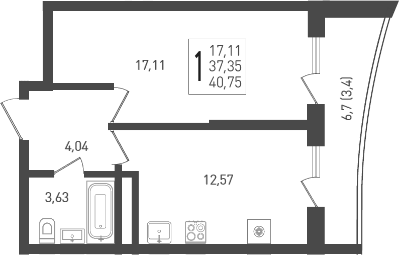 Продается 1-комн. квартира, 39.3 м²
