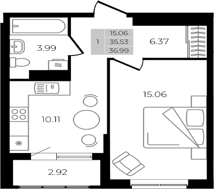 Продается 1-комн. квартира, 35.53 м²