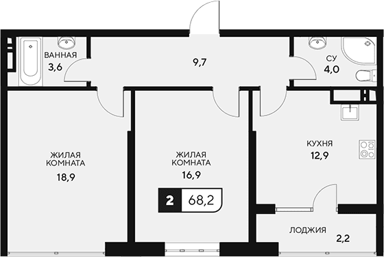 Продается 2-комн. квартира, 66 м²