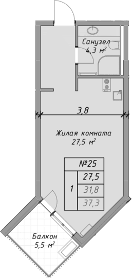 Продается 1-комн. квартира, 31.8 м²