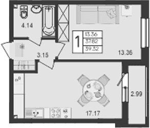 Продается 1-комн. квартира, 37.82 м²