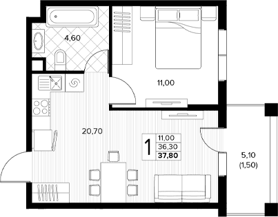 Продается 2-комн. квартира, 36.3 м²
