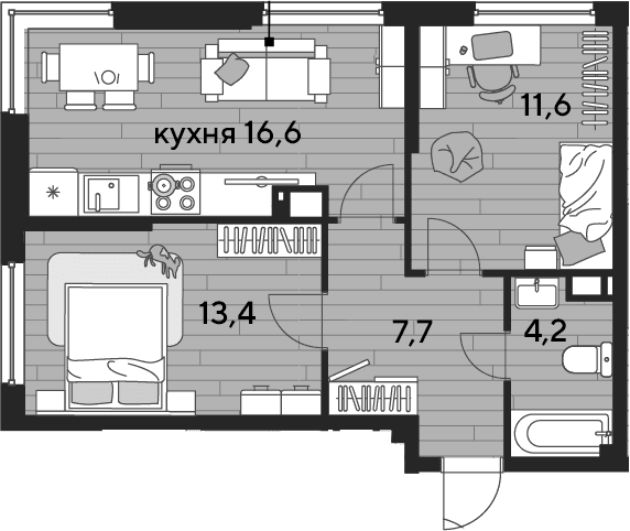 Продается 2-комн. квартира, 53.5 м²
