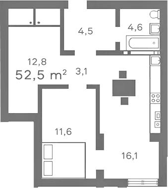 Продается 2-комн. квартира, 52.5 м²
