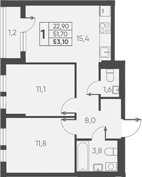 Продается 2-комн. квартира, 51.7 м²