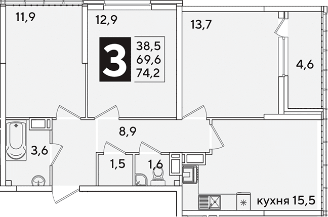 Продается 4-комн. квартира, 69.6 м²