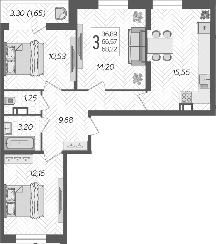 Продается 3-комн. квартира, 66.57 м²
