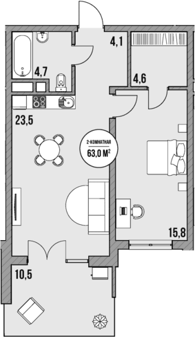 Продается 1-комн. квартира, 52.5 м²
