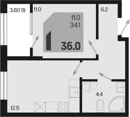 Продается 1-комн. квартира, 34.1 м²