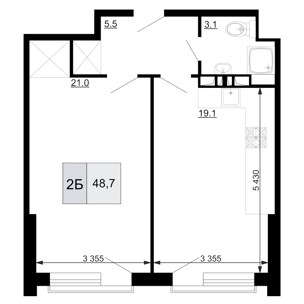 Продается 2-комн. квартира, 48.7 м²