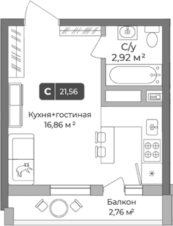 Продается 1-комн. квартира, 20.73 м²