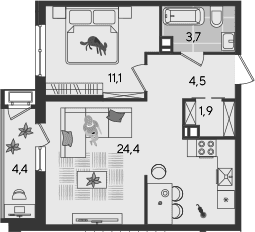 Продается 2-комн. квартира, 45.6 м²