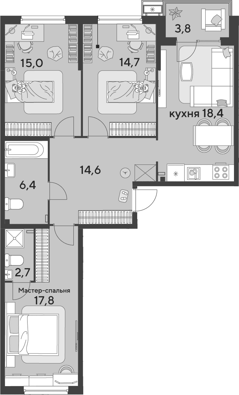 Продается 4-комн. квартира, 89.6 м²