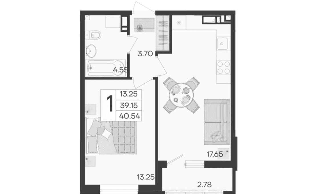 Продается 1-комн. квартира, 39.15 м²