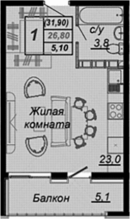 Продается 1-комн. квартира, 26.3 м²
