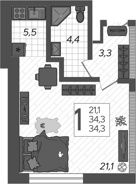 Продается 1-комн. квартира, 37.4 м²