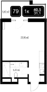 Продается 1-комн. квартира, 31.1 м²