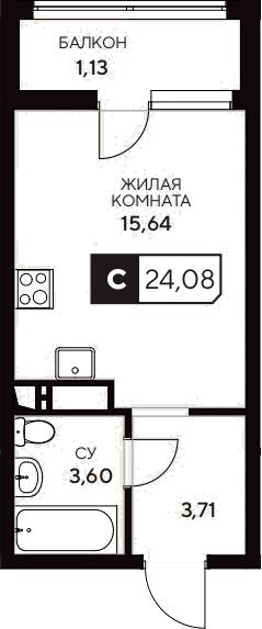 Продается 1-комн. квартира, 22.95 м²