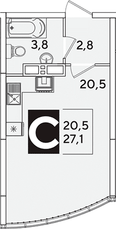 Продается 1-комн. квартира, 27.1 м²