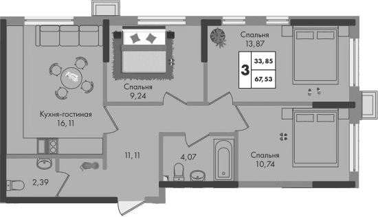 Продается 3-комн. квартира, 67.53 м²