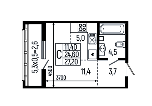 Продается 1-комн. квартира, 24.6 м²