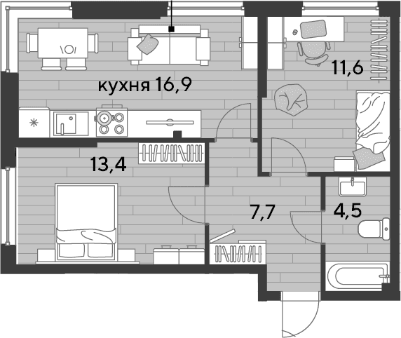 Продается 2-комн. квартира, 54.1 м²
