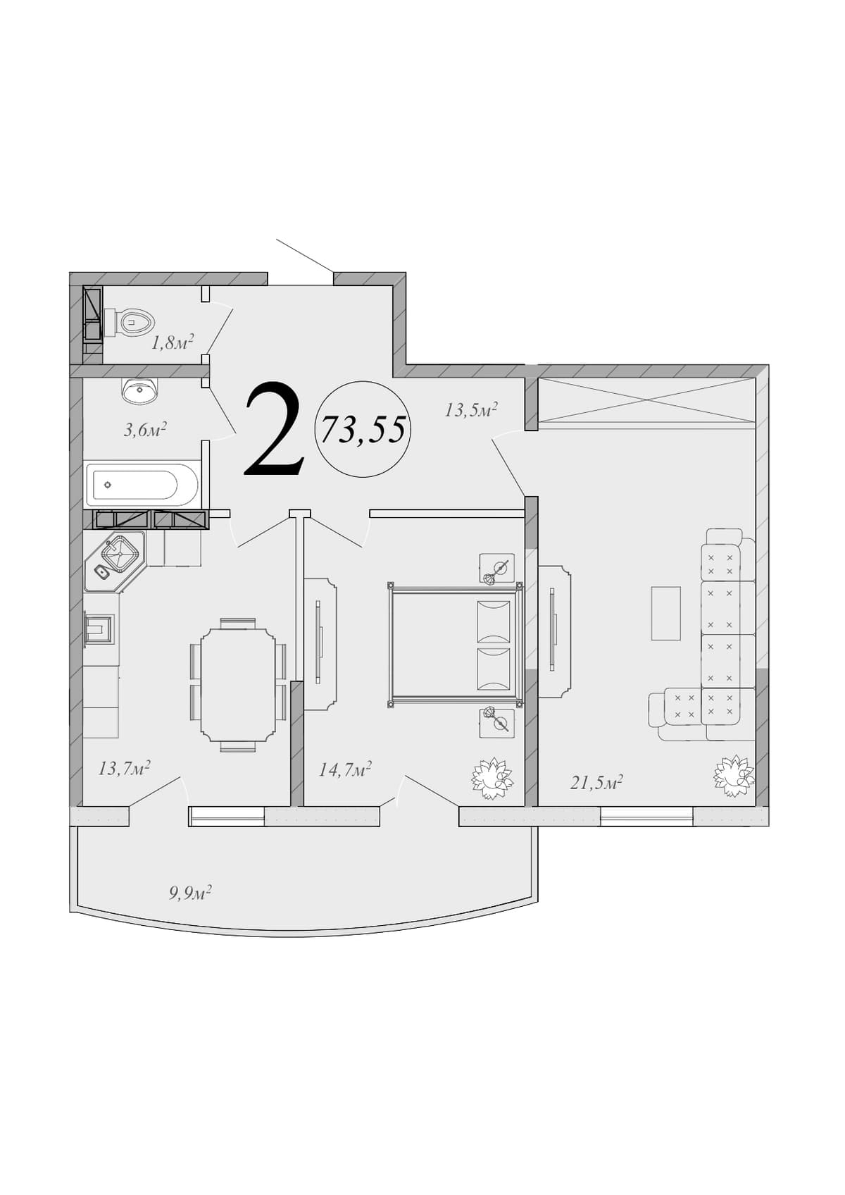 Продается 2-комн. квартира, 68.6 м²