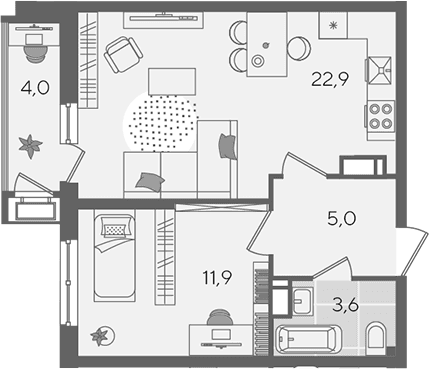 Продается 2-комн. квартира, 43.4 м²